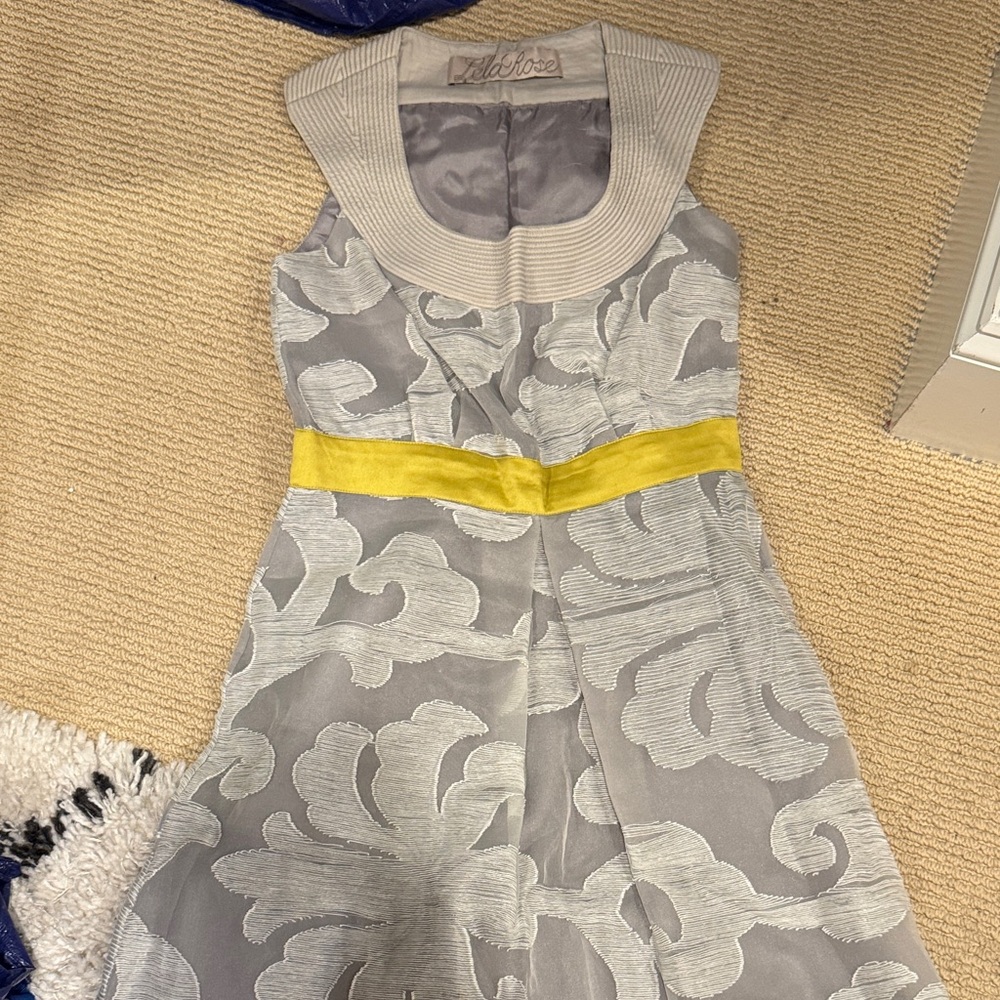 Lela Rose Gray and Yellow Midi Dress